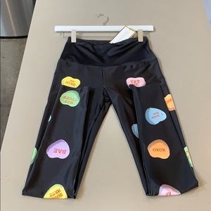 Goldsheep Black Leggings with Colorful Heart Designs